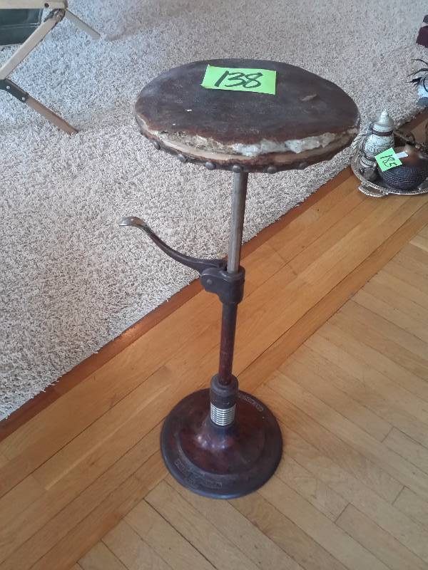 Antique adjustable height stool. .Probably a dentist seat.. Smith Pgh, PA Trademark.