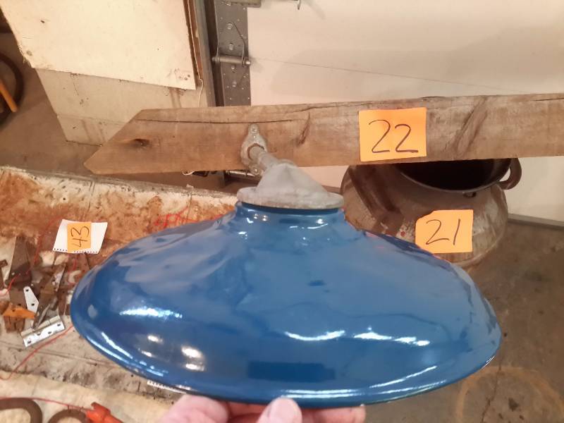 2 Vintage light fixtures 10.5 Blue AFCO, Antique Benjamin Light.