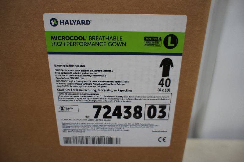 1 Case of Halyard Micro-cool  Breathable High Performance Gowns Size Large - 40 Per Case