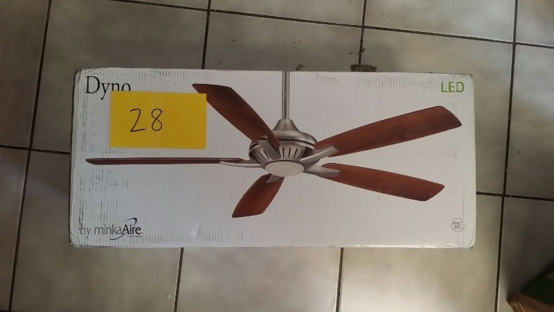 Minka-Air Ceiling Fan, dyno brushed steel with wood blades