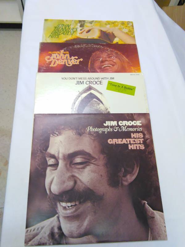 lot 42 image: John Denver  Jim Croce (4) John Devers Greatest Hits, Evening with John Denver (2 album set), Jim Croce Photographs and Memories, Dont Mess Around with Jim