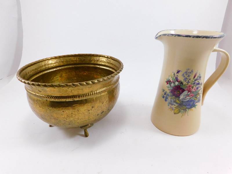 lot 20 image: Bronze Bowl and Ceramic Pitcher