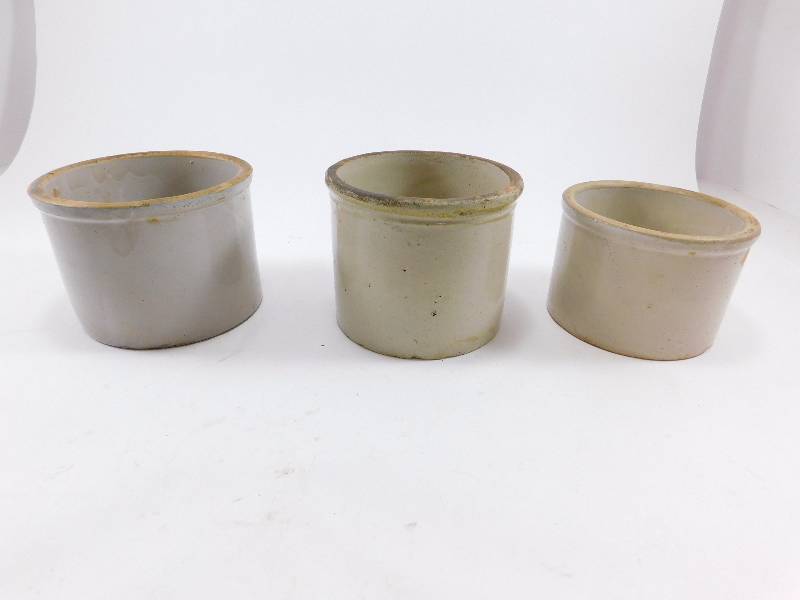 lot 24 image: Lot of 3 Vintage Clay Butter Dishes