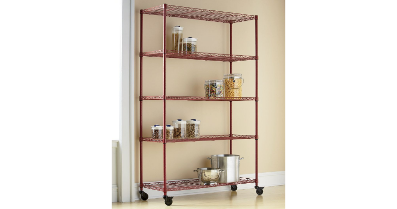 Wide 5-Shelf Metal Rolling Rack ope...