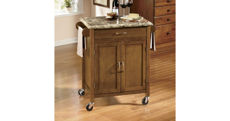 Faux Marble-Top Kitchen Cart open b...