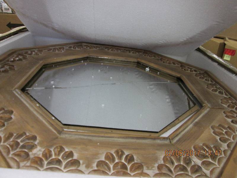 Wooden Octagon Mirror, open box, cr...