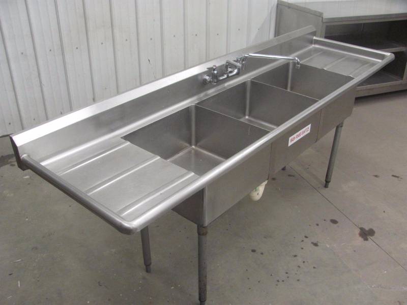 lot 10 image: 3 Compartment Stainless Steel Sink