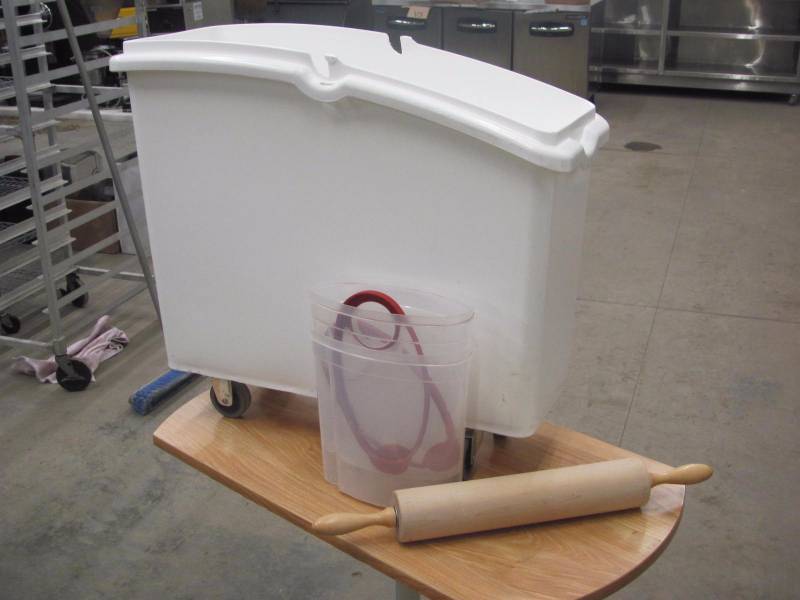 lot 93 image: Rolling Flour & Sugar Storage Container with Kitchen Utensils