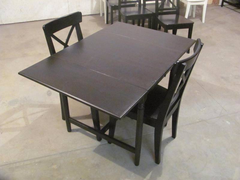lot 108 image: 3 Piece Hardwood Folding Leaf Dining Set