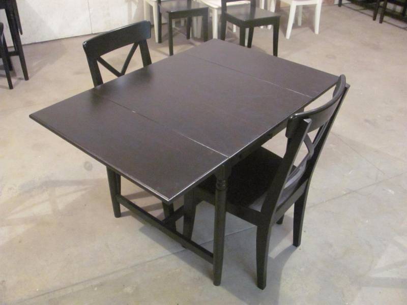 lot 109 image: 3 Piece Hardwood Folding Leaf Dining Set