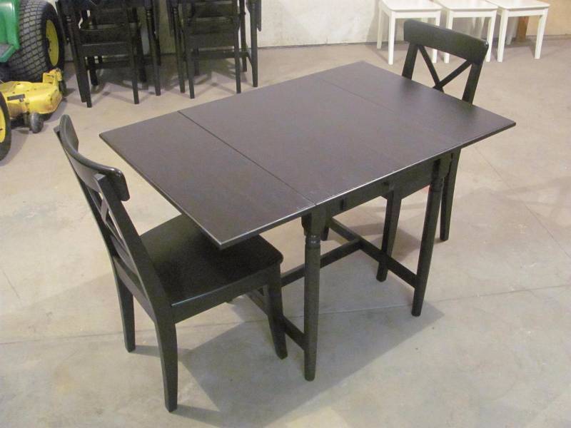 lot 110 image: 3 Piece Hardwood Folding Leaf Dining Set