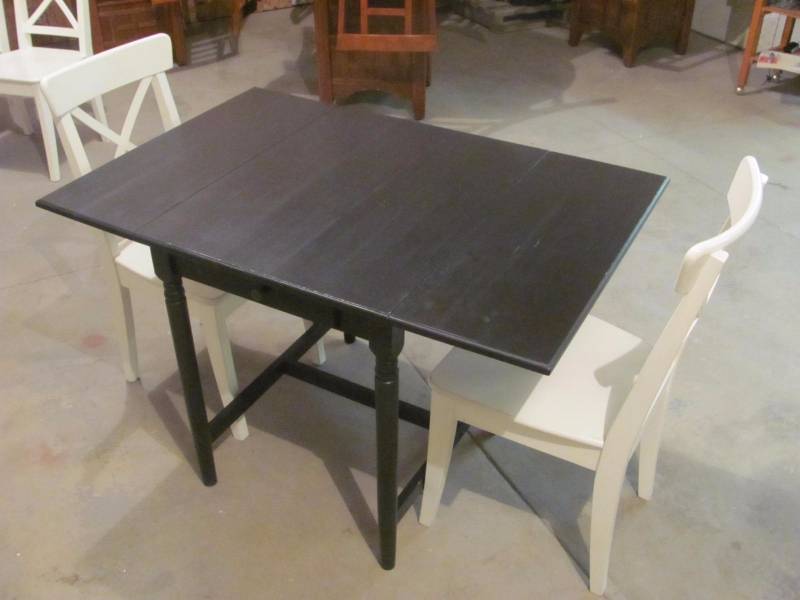 lot 111 image: 3 Piece Hardwood Folding Leaf Dining Set