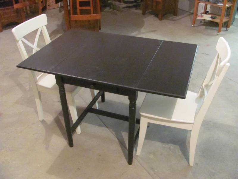 lot 112 image: 3 Piece Hardwood Folding Leaf Dining Set