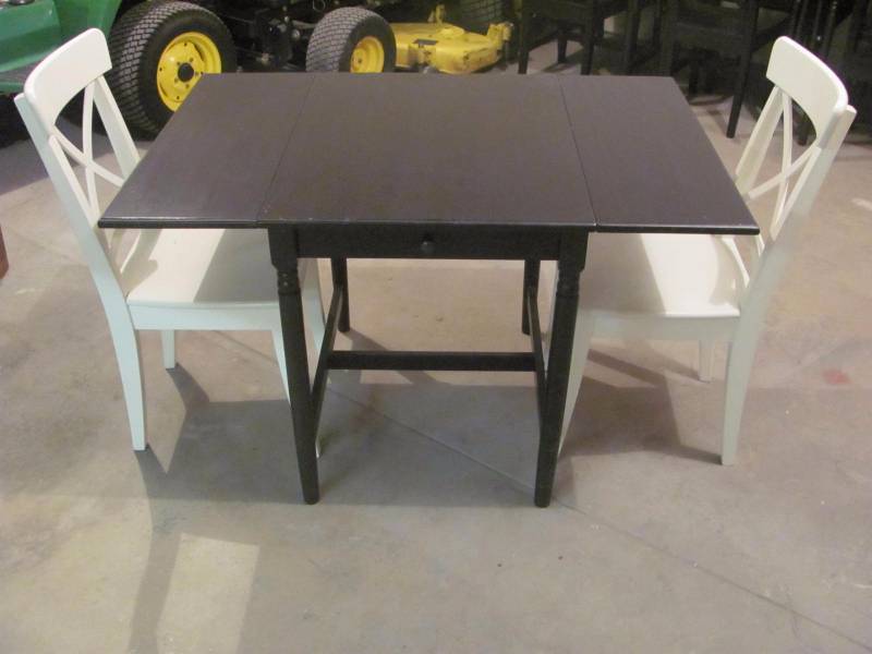 lot 113 image: 3 Piece Hardwood Folding Leaf Dining Set