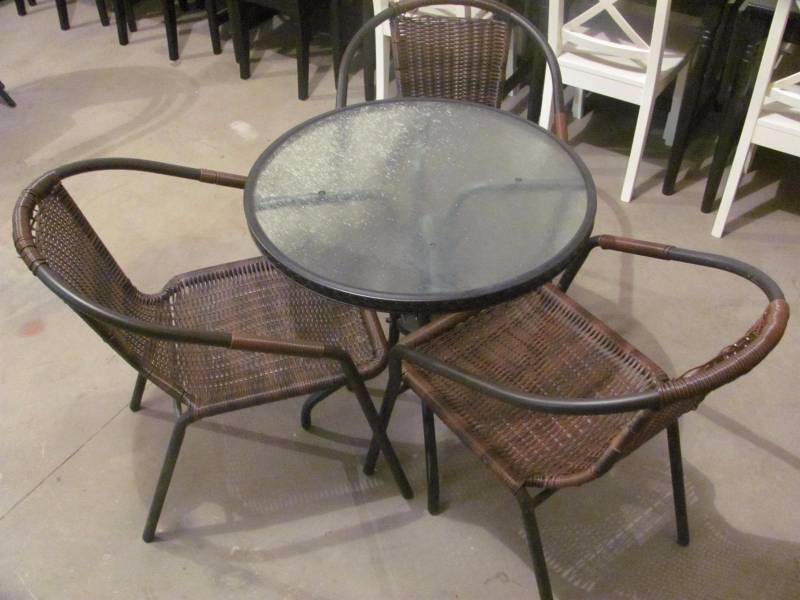 lot 120 image: 4 Piece Glass Top Bistro Table Set
