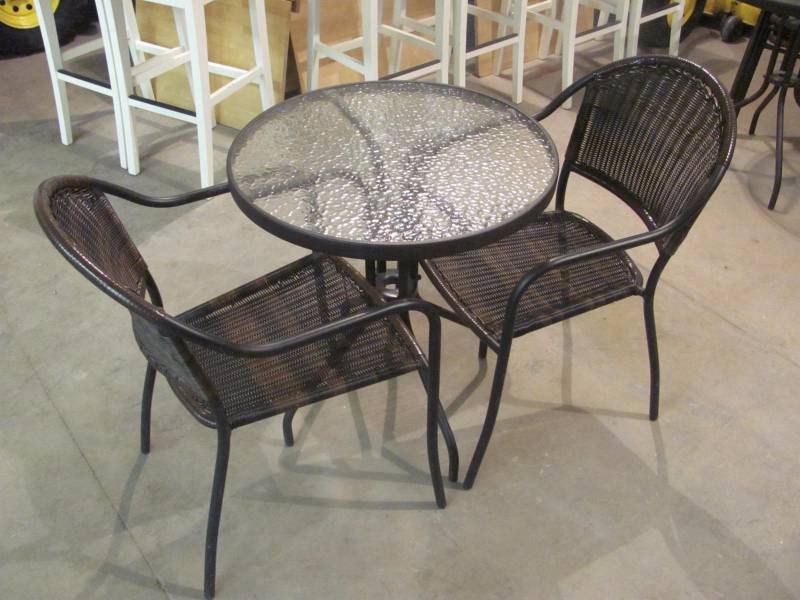 lot 122 image: 3 Piece Glass Top Bistro Table Set