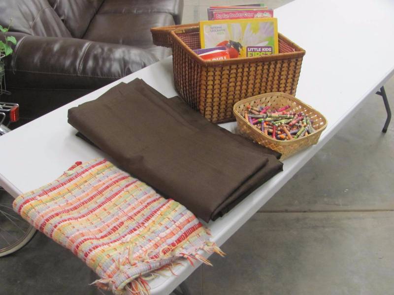 lot 152 image: Drapery, Woven Basket & More Lot