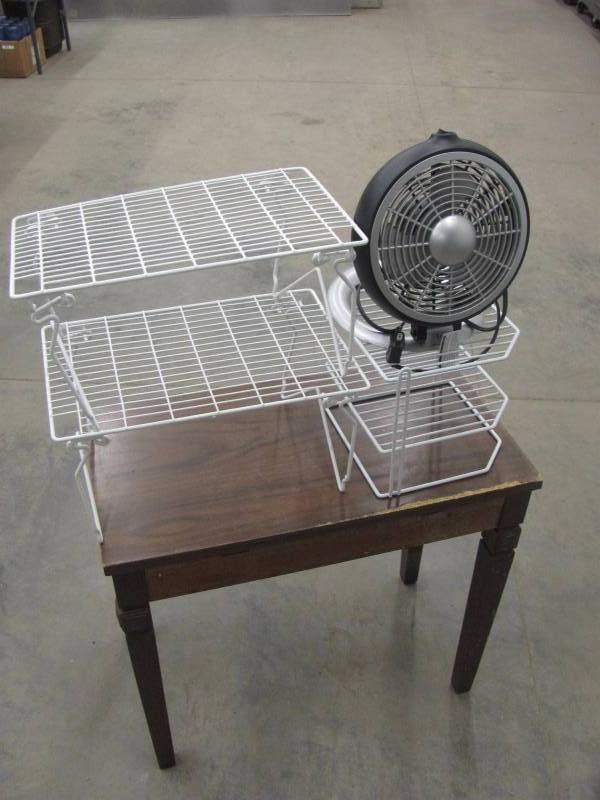 lot 219 image: Stackable Shelves & Fan