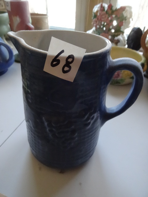 lot 68 image: Pitcher, blue pottery. Stamped on b...