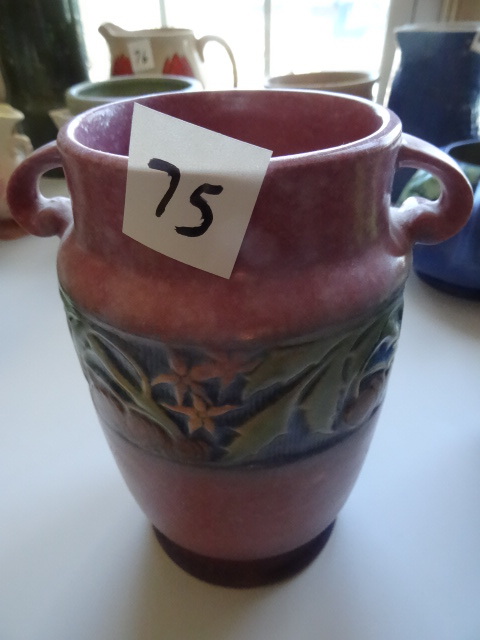 lot 75 image: Roseville pottery, Baneda pink vase...
