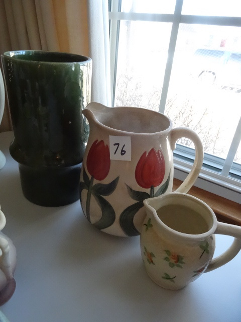 lot 76 image: 2 ceramic pitchers. And Haeger vase...