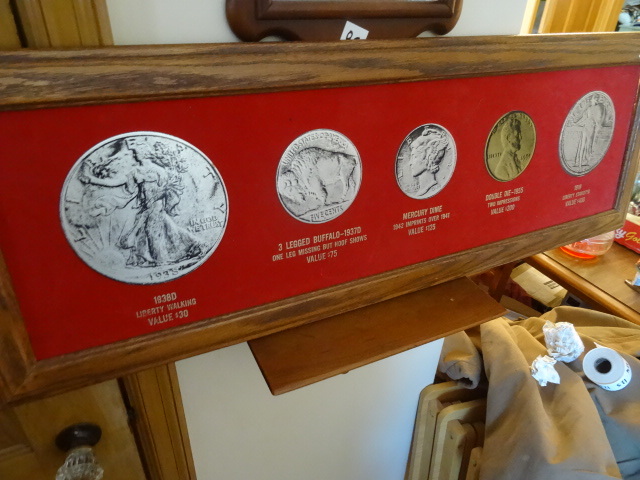 lot 90 image: framed picture of vintage coins and...