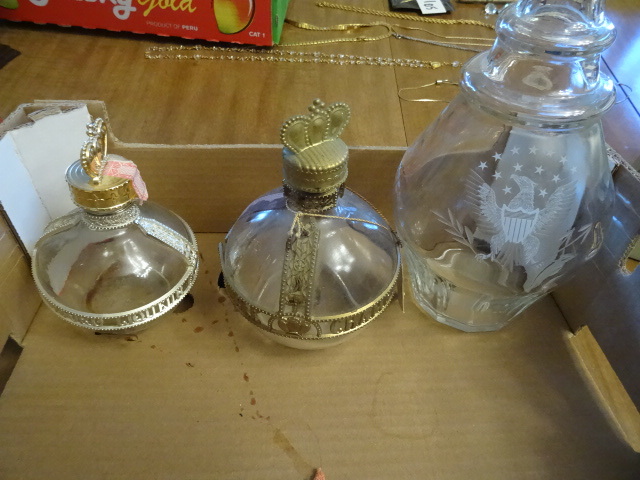 lot 103 image: 3 liquor decanters.  Metal Muriel  ...
