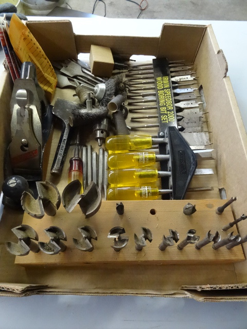 lot 152 image: Misc wood boring bits. Wood chisels...