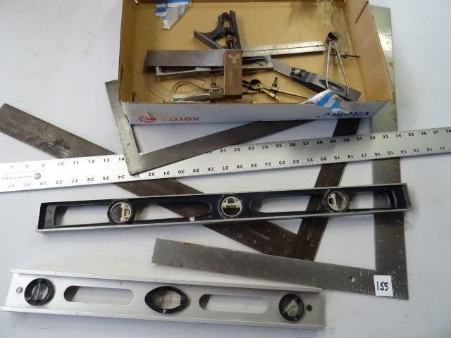 lot 155 image: Misc levels, squares, and measuring...