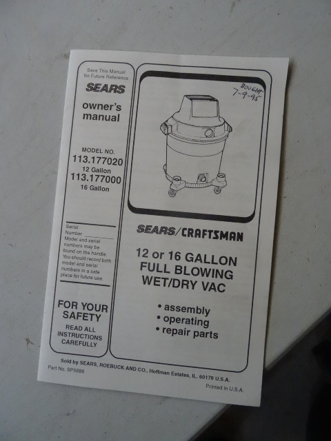 lot 175 image: Craftsman 5 HP wet dry vac. 16 gall...