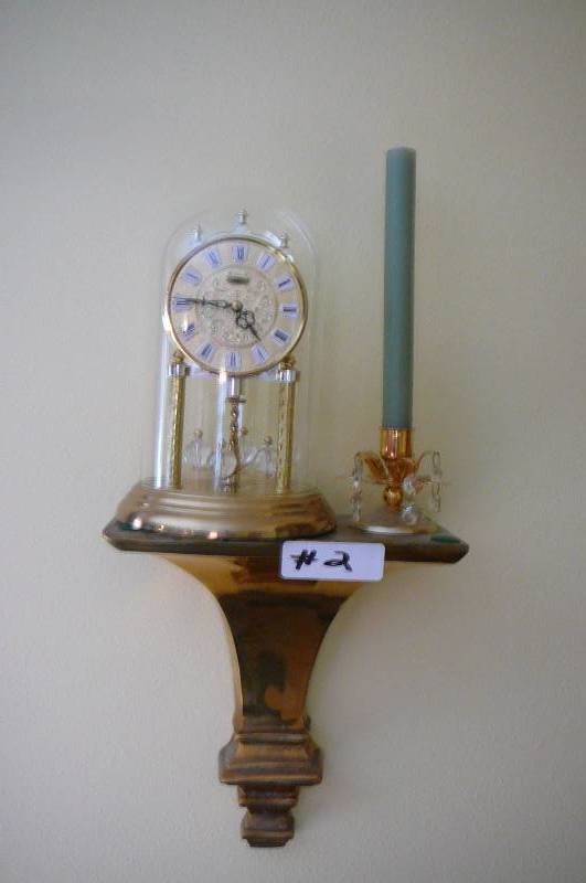 lot 2 image: Decorative Clock Howard Candle & Brass Shelf