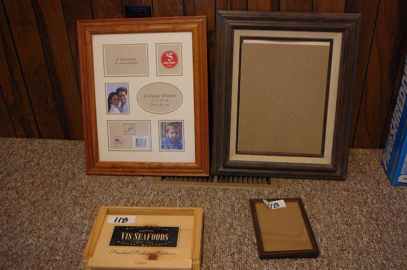 lot 118 image: Lot of Picture Frames & Wood Box with sliding Cover
