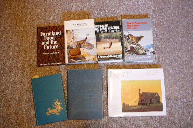 lot 121 image: Lot of Books, Bow Hunting, The wild turkey mg, North America Big Game, Return to grass, Webster Dictionary, Waterfowl tomorrow