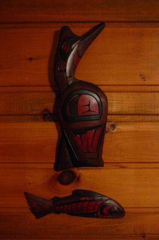 lot 178 image: Crane 16 and Salmon wooden wall dcor by Duke James