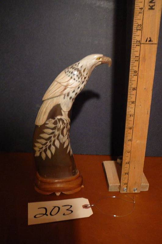 lot 203 image: Hand Carved Buffalo Horn