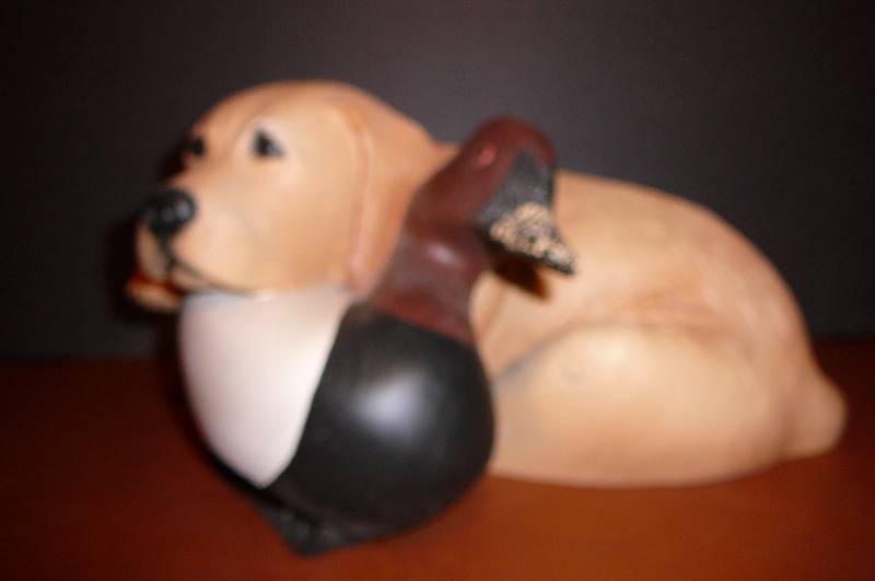 lot 213 image: Black Lab puppy with Duck, Ducks Unlimited 7 tall X 15