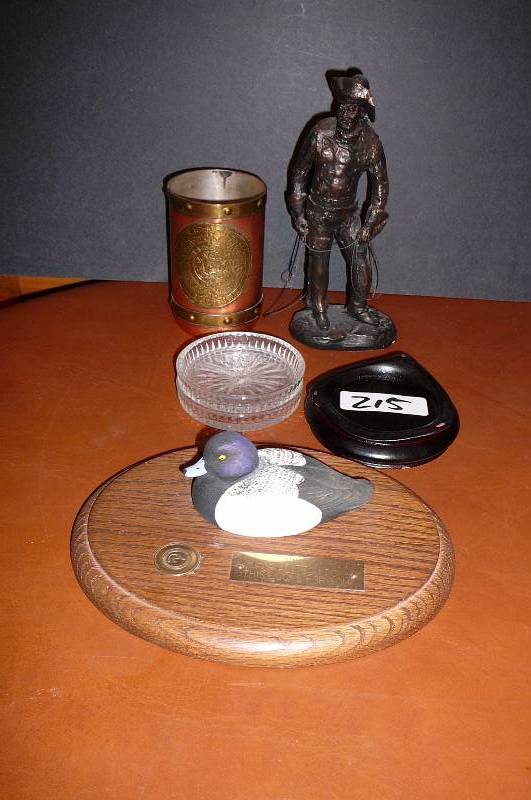 lot 214 image: Pioneer Figure, Brass Cup, Coasters
