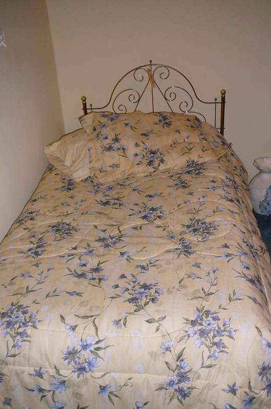 lot 243 image: Single Bed Frame and blankets