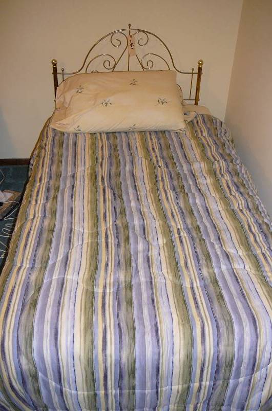 lot 261 image: Single Bed Frame and blankets
