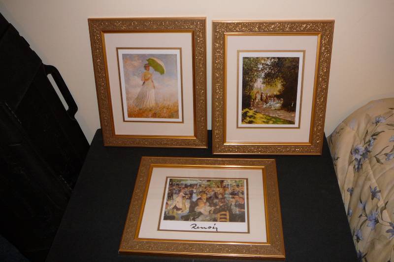 lot 267 image: 3 Pictures Lady with umbrella, Renoir, fall scene aprox 17 x 14