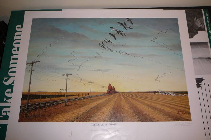 lot 272 image: Print Heading for the Stubble by Les Kouba 4803600 & Legacy Green Wing Poster
