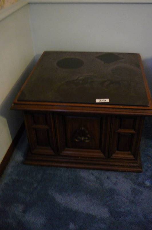 lot 291 image: Wood End Table opens 28 x 28 x18 12 h