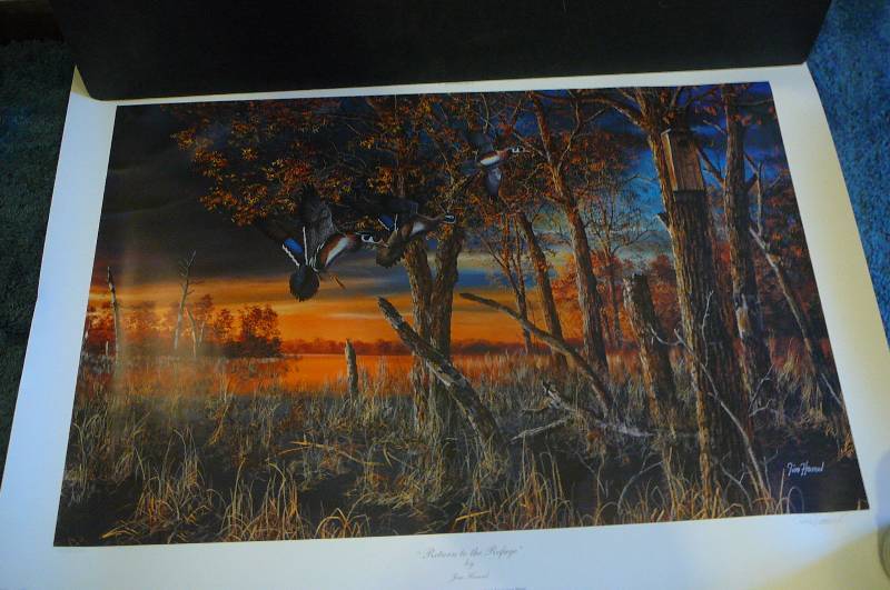 lot 319 image: Return to the Refuge BY Jim Hansel  2000 Ducks unlimited Sponsor Print 30216000 24x 33