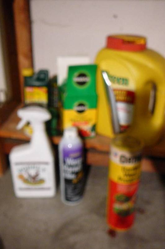 lot 365 image: Misc. -- Miracle grow , Deer Repel, Malathion, Wasp Spray, Prime, Wasp Spray and more