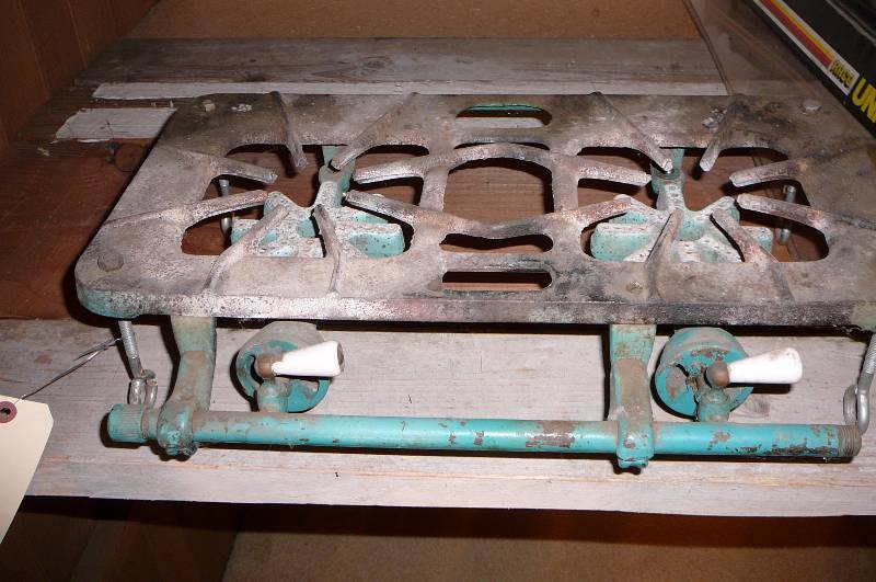 lot 397 image: Cast Iron two Burner Stove with Reg & Hose