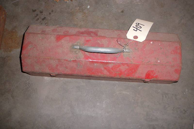 lot 409 image: Tool Box & Tools, Hammer 2 lbs, Wrenchs, Plyers, Punchs etc