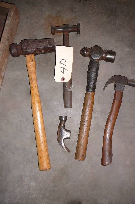 lot 410 image: Lot of Hand Tools, Hammer, Axe, Rubber Hamper, Tin Snips, Snips