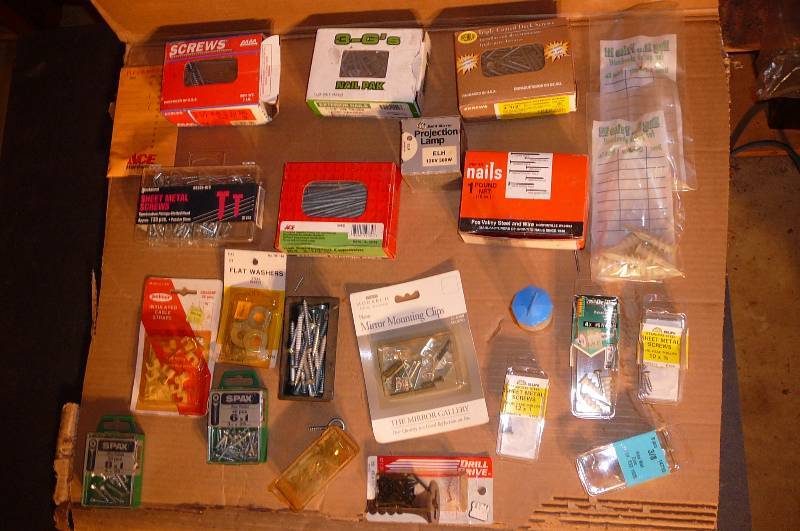 lot 415 image: Lot of Hardware Screws- Nails, Mirror Mounts,  Wall mount, Cable Straps