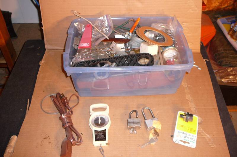 lot 430 image: Lot of Misc, Tote Full, Fish Scale, 2 Locks and Keys