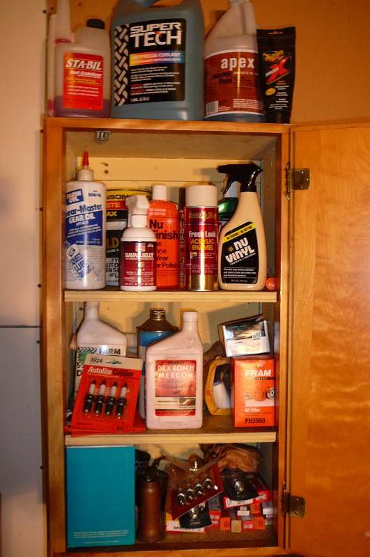 lot 442 image: Lot of Automotive Supplys, Coolant, Stabil, Dexron, Gear oil, Filters, Wax, Naval jelly, Auto lite Copper, Plugs